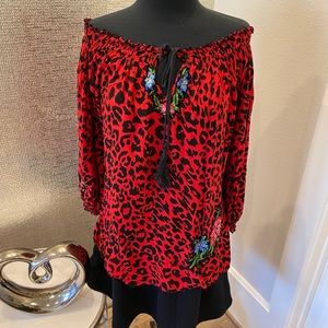 Krista Lee Red Cheetah Off Shoulder Top MED